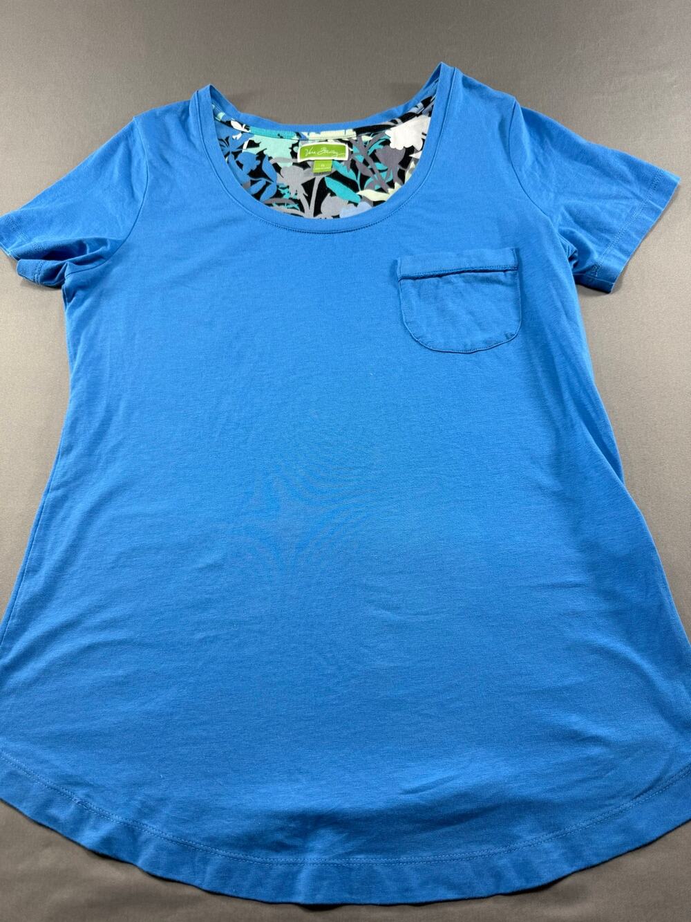 Vera Bradley Women’s Blue Scoop Neck Pocket T-Shirt Short Sleeve Size Small